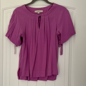 LOFT Pink Fuchsia  Flutter Sleeve Blouse with Tie Front